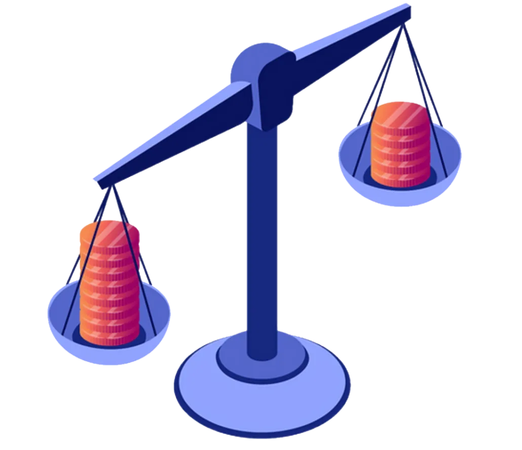 Balance en équilibre portant deux piles de pièces